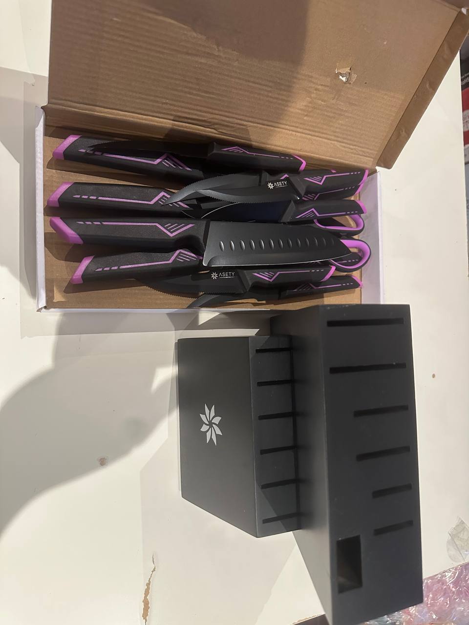 *NEW* ASETY Knife Set – 15-Piece Black & Purple Kitchen Knife Block Set