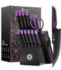 *NEW* ASETY Knife Set – 15-Piece Black & Purple Kitchen Knife Block Set